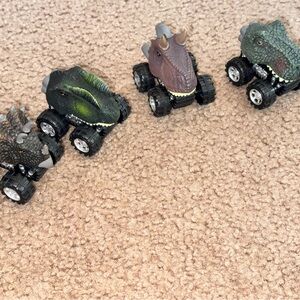 Small Dinosaur Monster Truck Toy - Green & Brown Wheels - pull back